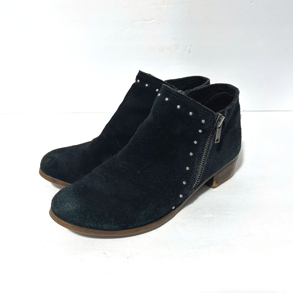 Minnetonka Ankle Boots Womens 8 Black Suede Studded Side Zip Western Minimalist
